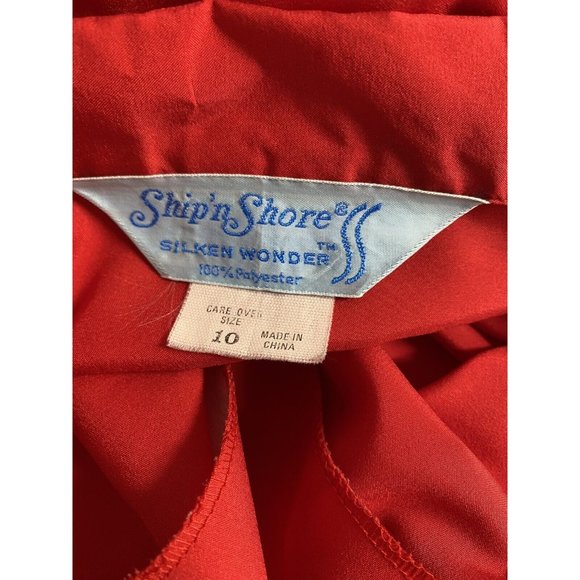 VTG Ship’n Shore Silken Wonder Solid Red Long Sleeve Button Up Blouse 10 - Picture 8 of 8